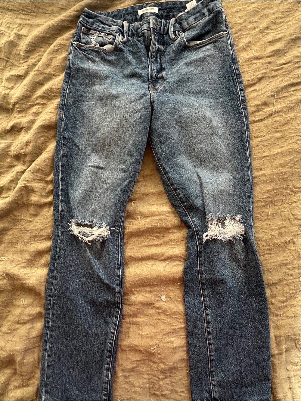 Good American Women’s High Waist Blue Denim Straight Leg Jeans Size 12/31